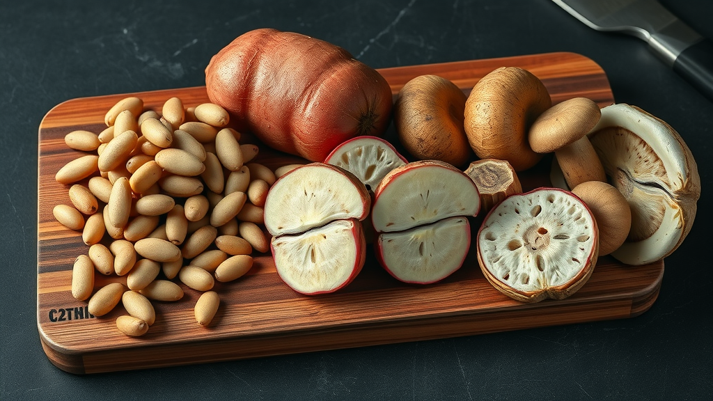 Toxic raw foods such as uncooked kidney beans, raw potato, cassava, and certain mushrooms displayed with caution, highlighting food safety risks.